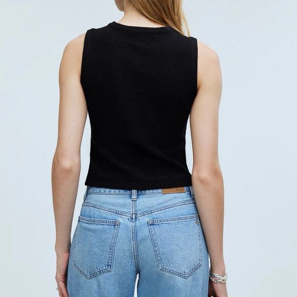 NWT Madewell Split-Crewneck Cardigan Sweater Tank In True Black Size XS - Picture 2 of 9